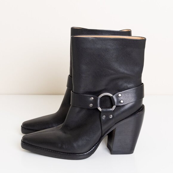 Rag and Bone Rio Western Leather Boot Black O Ring Harness Pointed Toe EU 38 - Picture 2 of 14